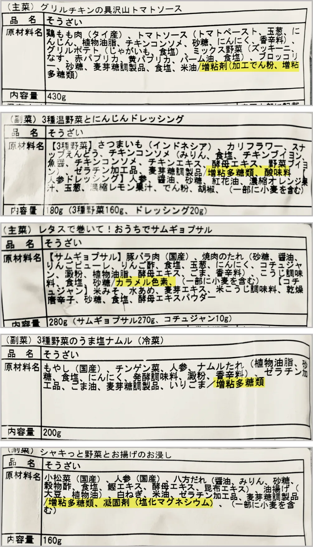 デリオイシックスの添加物参考例