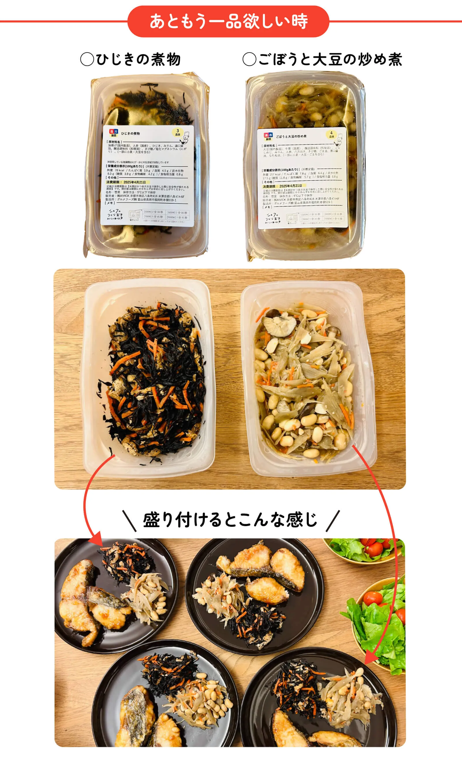 あと一品欲しい時に利用：皿に盛り付けたイメージ参考例