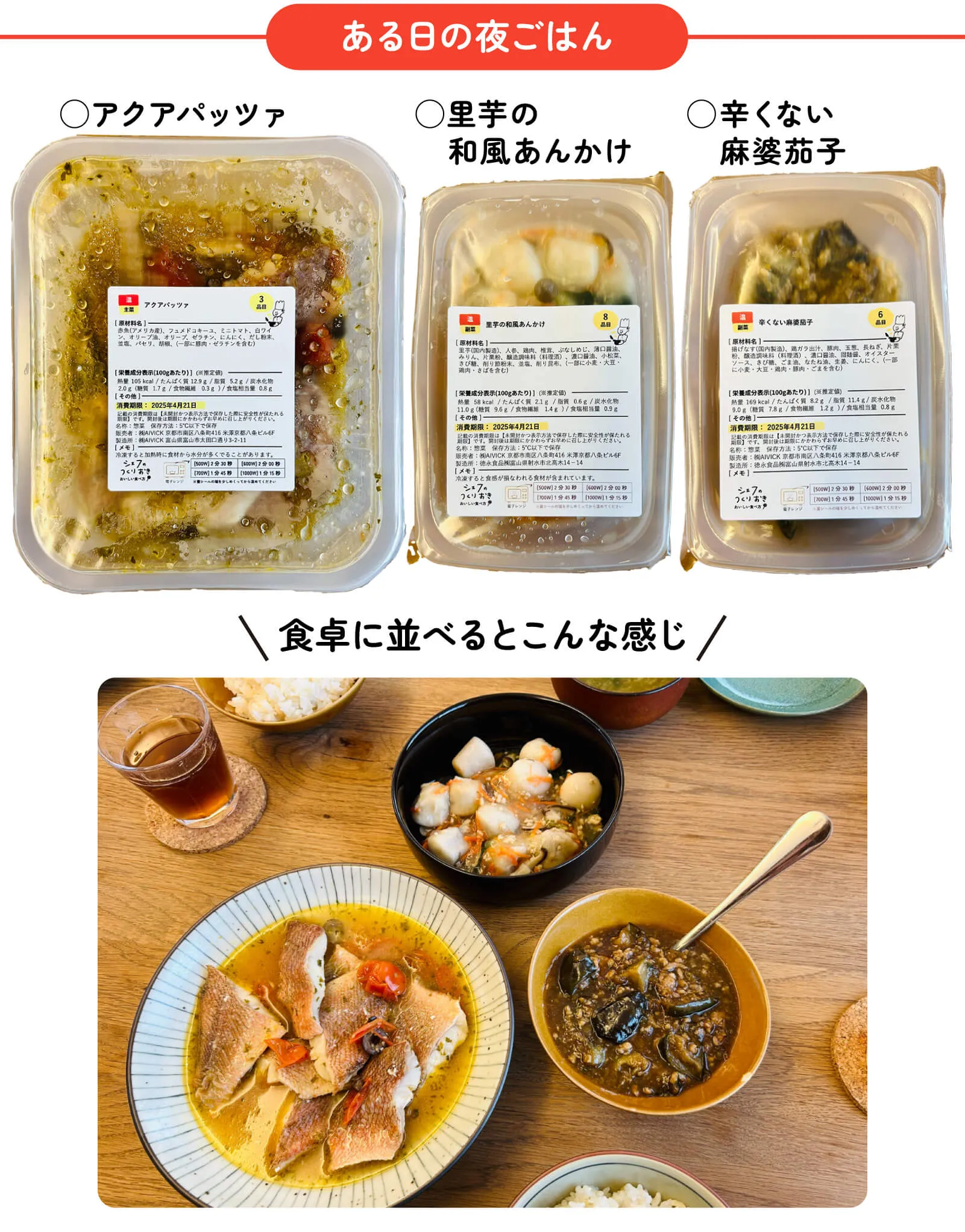 ある日の夜ご飯に利用：盛り付けイメージ参考例